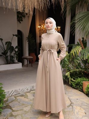 Belden Kuşak Detaylı Ferace Vizon