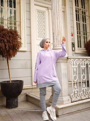Pamuklu Tunik Pantolon Eşofman Takım Lila Pamuklu Tunik Pantolon Eşofman Takım Lila
