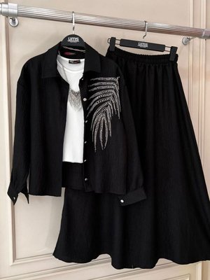 Yaprak Taş İşlemeli Etekli Takım