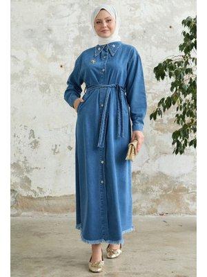 Broş Detay Düğmeli Mavi Kot Kap Broş Detay Düğmeli Mavi Kot Kap