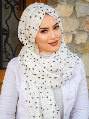Beyaz Siyah Puan Hazır Şifon Şal