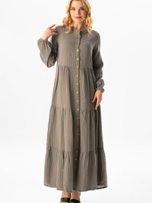 Uzun Kol Sezen Mevsimlik Müslin Ferace Gri Uzun Kol Sezen Mevsimlik Müslin Ferace Gri