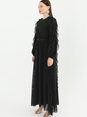 Siyah Fırfır Şifonlu Abiye Elbise Siyah Fırfır Şifonlu Abiye Elbise