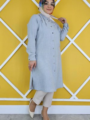 Kadın Taş Detaylı Hakim Yaka Tesettür Gömlek