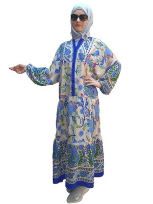 Desenli Pamuk Elbise Desen Büyük Beden Doğal Kumaştan