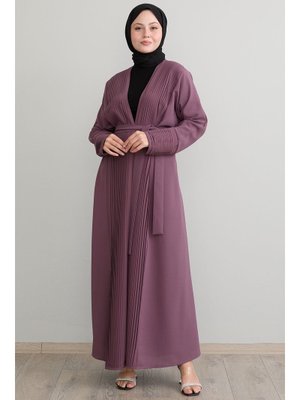 Boydan Pileli Detay Uzun Gül Kurusu Krep Hırka