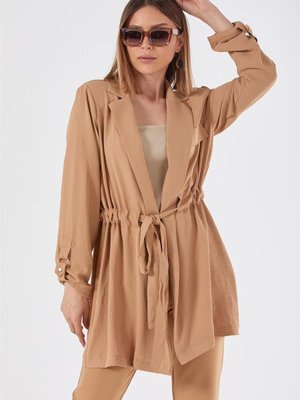 Beli Ayarlanabilir Büzgülü Camel Ceket