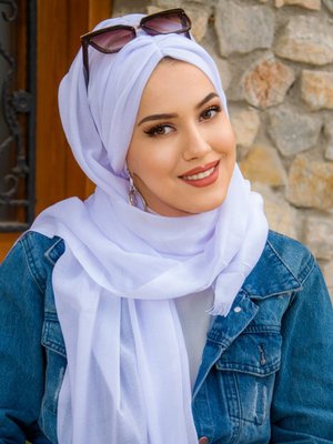 Beyaz Büzgülü Hazır Şal