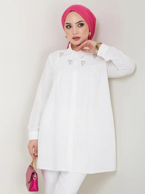 Gömlek Yaka Taşlı Tunik