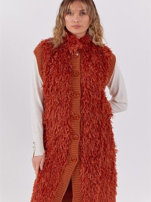 Önü Saçaklı Arkası Triko Tarçın Yelek