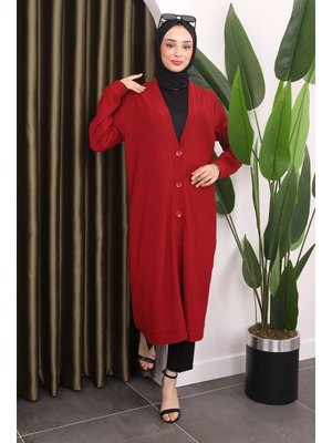 Bordo Düğmeli Bürümcük Hırka