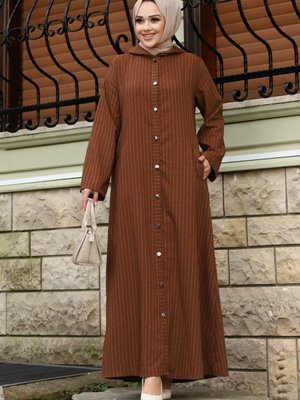 Ahsen Boydan Düğmeli Kap Kahverengi