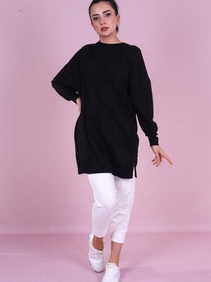 Bisiklet Yaka Iplik Tunik Siyah Bisiklet Yaka Iplik Tunik Siyah