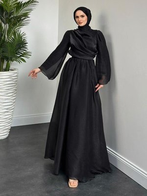 Anka Balon Kol Elbise Siyah Anka Balon Kol Elbise Siyah