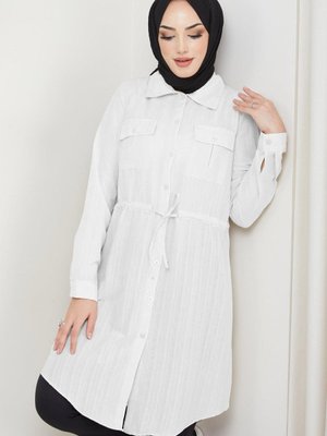 Yazlık Bağlamalı Pamuklu Tunik Beyaz