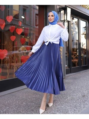 Beli Lastikli İnce Pliseli Etek