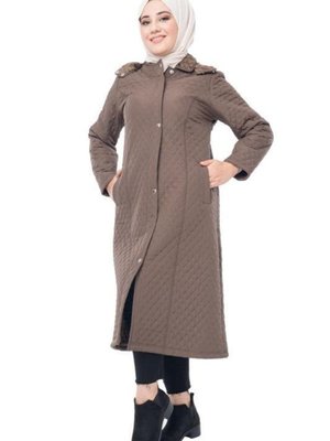 Kapüşonlu Kapitone Mont Kahverengi
