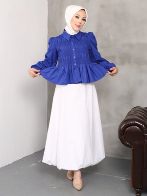 Saks Mavi Gipeli Kısa Bluz