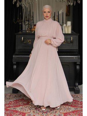 Pudra Asel Şifon Abiye Elbise