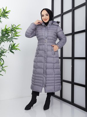 Fermuarlı Uzun Şişme Mont