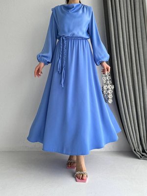 Örgü Kemerli Saten Elbise Alıen Moda