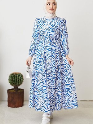 Zebra Desen Elbise Mavi