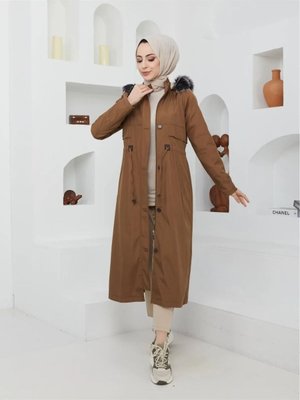 Öz Kadın Bondit Kumaş Battal Su Ve Rüzgar Geçirmez İçi Kürklü Mont