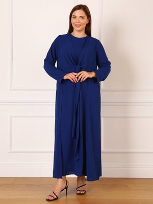 İndigo Bağlama Detaylı Büyük Beden Elbise