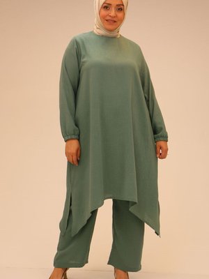 Haki Büyük Beden Keten Airobin Pantolonlu Takım Haki Büyük Beden Keten Airobin Pantolonlu Takım