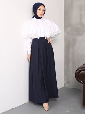 Lacivert Pileli Etek