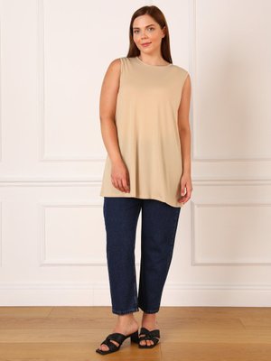 Büyük Beden Kolsuz Atlet Tunik Krem Büyük Beden Kolsuz Atlet Tunik Krem