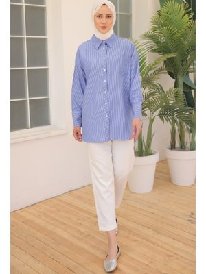 İndigo Çizgili Gömlek