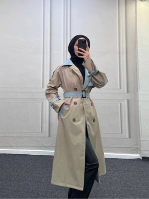 Çift Renk Trençkot Bej