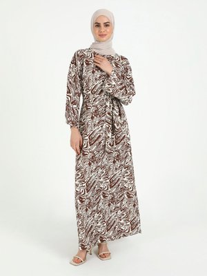 Kahverengi Su Desen Günlük Elbise Kahverengi Su Desen Günlük Elbise