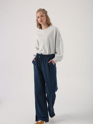 Koyu Petrol Paçası Yırtmaçlı Eşofman Altı