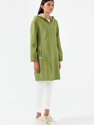 Beli Lastikli Uzun Yağmurluk Olive