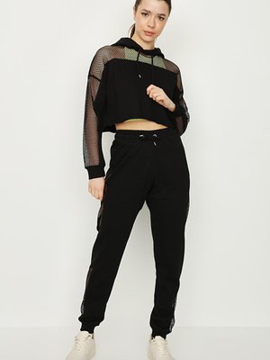 Siyah File Detaylı Jogger Eşofman Altı