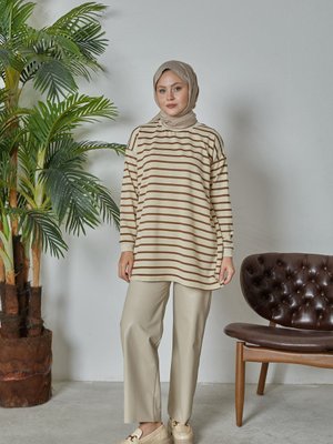 Çizgili Sweatshirt İki İplik Manşet Kaşkorse