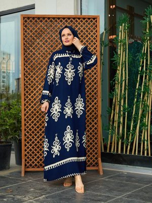 Aygen Desenli Elbise Lacivert