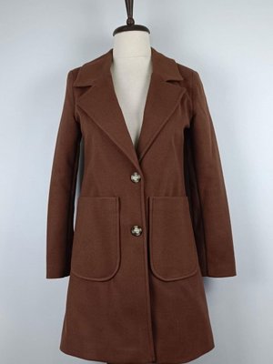 Düğmeli Kaşe Kaban Kahverengi C57 Düğmeli Kaşe Kaban Kahverengi C57