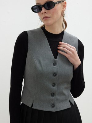 Özel Dikiş Kısa Yelek Gri