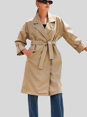 Açık Haki Kruvaze Yaka Düğmeli Trençkot Açık Haki Kruvaze Yaka Düğmeli Trençkot