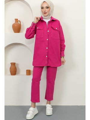 Fuşya Ceket Pantolon İkili Kot Takım