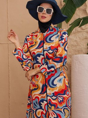 Turuncu Rahat Kesim Paraşüt Renk Paletler Tam Kapalı Mayo