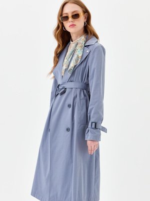 D Toka Detaylı Kruvaze Trençkot Gri