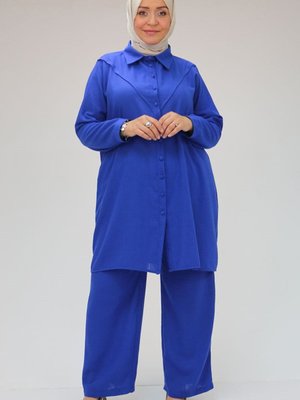 Saks Büyük Beden Erkek Yaka Keten Airobin Pantolonlu Takım Saks Büyük Beden Erkek Yaka Keten Airobin Pantolonlu Takım