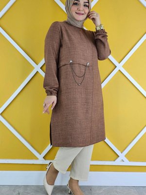 Kadın Sallantı Zincir Aksesuar Detaylı Tesettür Tunik