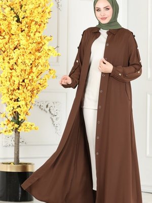 Kahve Aksesuar Düğmeli Ferace Kahve Aksesuar Düğmeli Ferace