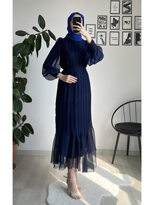 Piliseli Lacivert Elbise