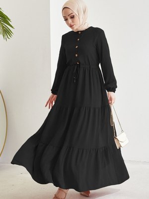 Pamela Düğmeli Ayrobin Elbise Siyah
